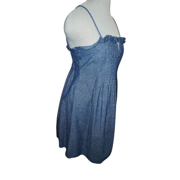 Madewell Blue Chambray Strapless Mini Dress – Size 2 – Ruffle & Pintuck Bodice - Picture 3 of 6